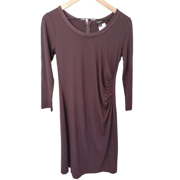 Ann Taylor Dark Plum  Dress Sz 4 Knee Length Ruched Zip Up Back - Picture 1 of 5